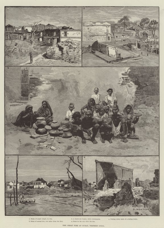 Das große Feuer in Surat, Westindien von Charles Auguste Loye