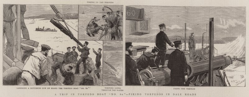 Eine Fahrt im Torpedoboot Nr. 60, Torpedoschießen in Dale Roads von Charles J. Staniland