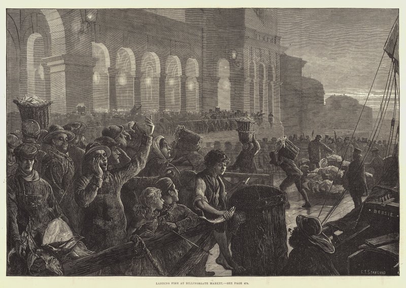 Fischanlandung am Billingsgate-Markt von Charles J. Staniland
