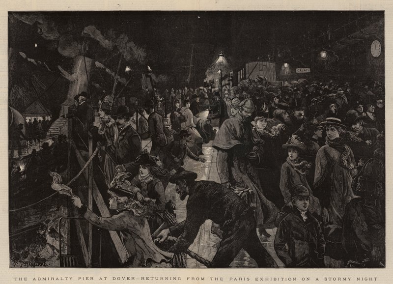 Der Admiralty Pier in Dover, Rückkehr von der Pariser Ausstellung in einer stürmischen Nacht von Charles J. Staniland