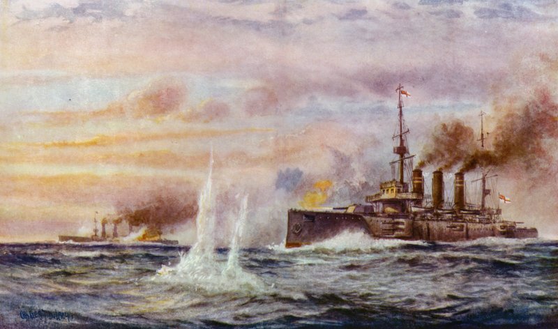 Der Kampf zwischen der Kent und der Nürnberg von Charles John de after Lacy