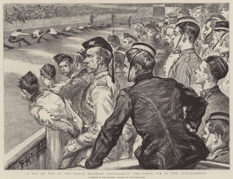 Tauziehen beim Royal Military Tournament, das letzte Duell der Hilfstruppen von Charles Paul Renouard