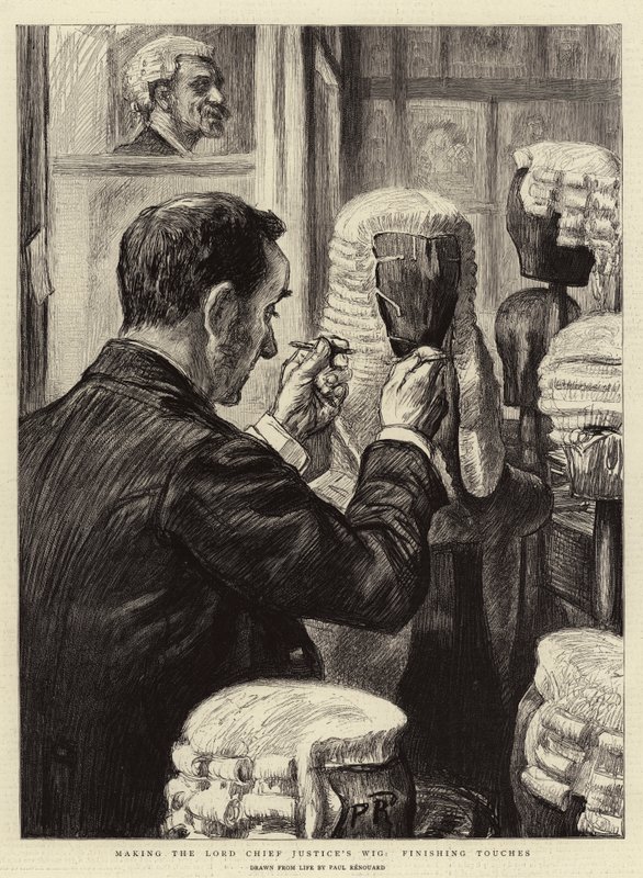 Die Herstellung der Perücke des Lord Chief Justice, letzte Handgriffe von Charles Paul Renouard