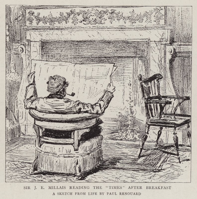 Sir J. E. Millais liest nach dem Frühstück die Times von Charles Paul Renouard
