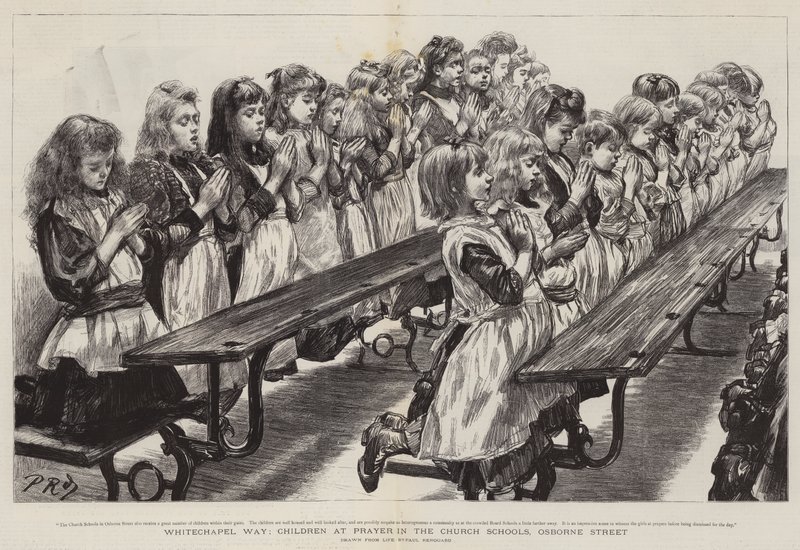 Whitechapel Way, Kinder beim Gebet in den Kirchenschulen, Osborne Street von Charles Paul Renouard