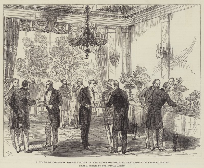 Ein Glas Kongress-Sherry, Szene im Speisesaal des Radziwill-Palastes, Berlin von Sir John Charles Robinson