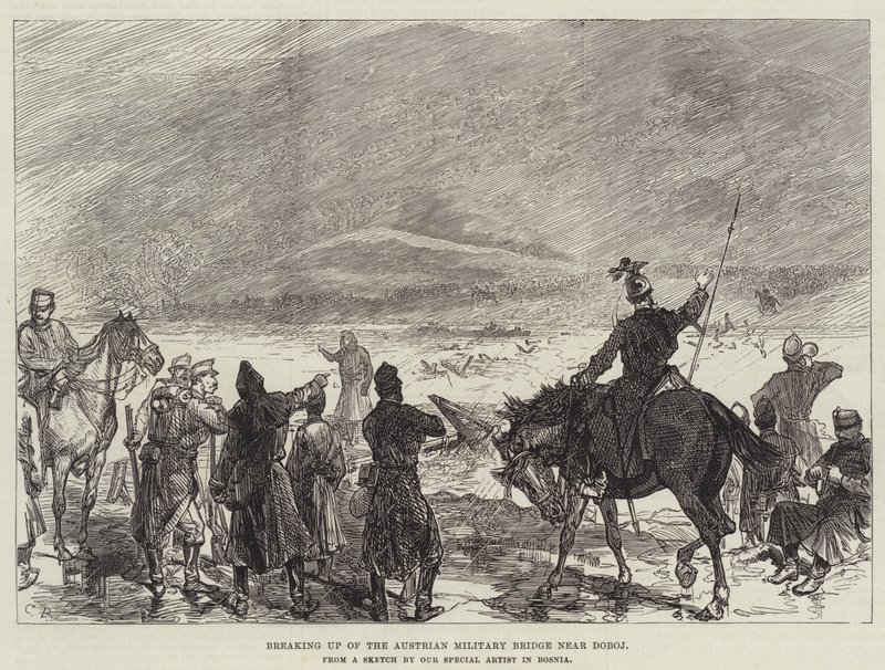 Zerbrechen der österreichischen Militärbrücke bei Doboj von Sir John Charles Robinson