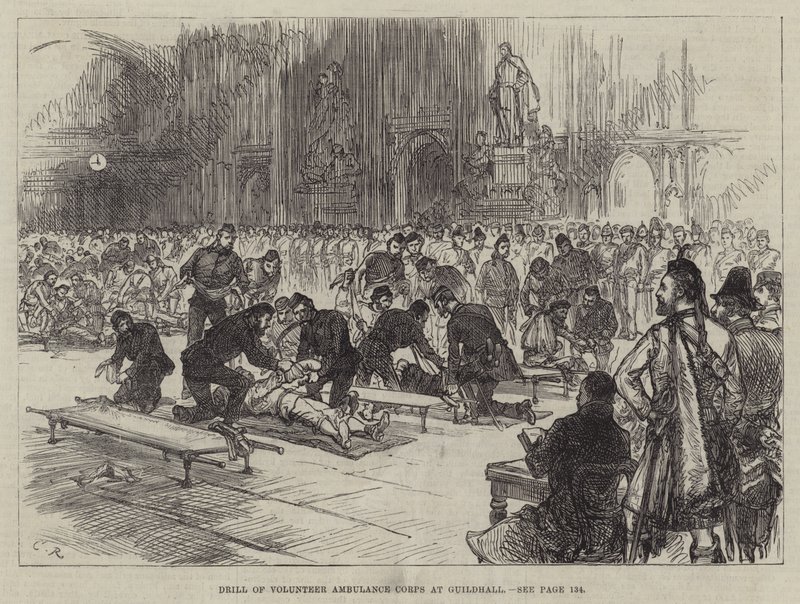 Übung des Freiwilligen-Sanitätskorps in der Guildhall von Sir John Charles Robinson