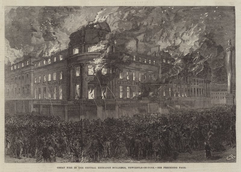 Großbrand in den Central Exchange Buildings, Newcastle-on-Tyne von Sir John Charles Robinson