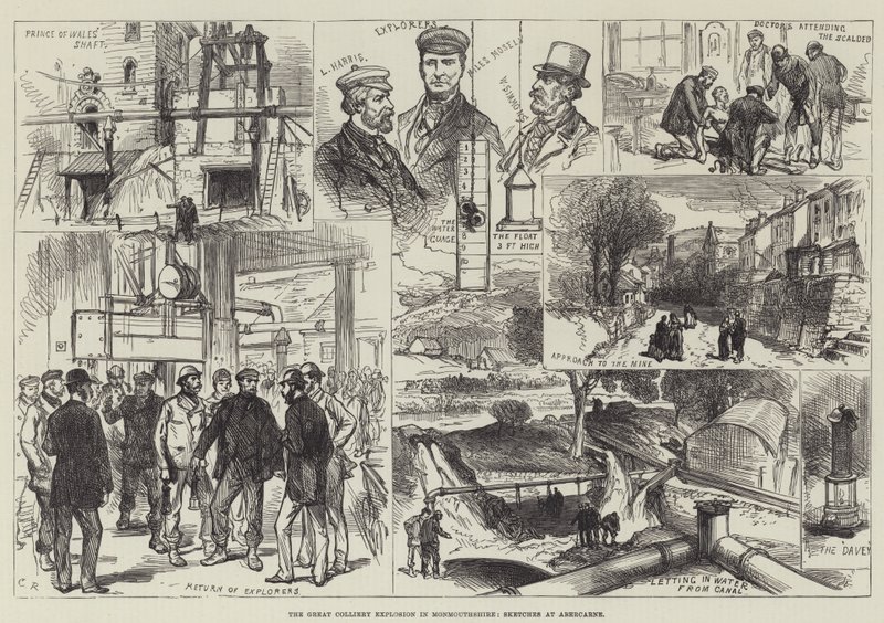 Die große Grubenexplosion in Monmouthshire, Skizzen in Abercarne von Sir John Charles Robinson