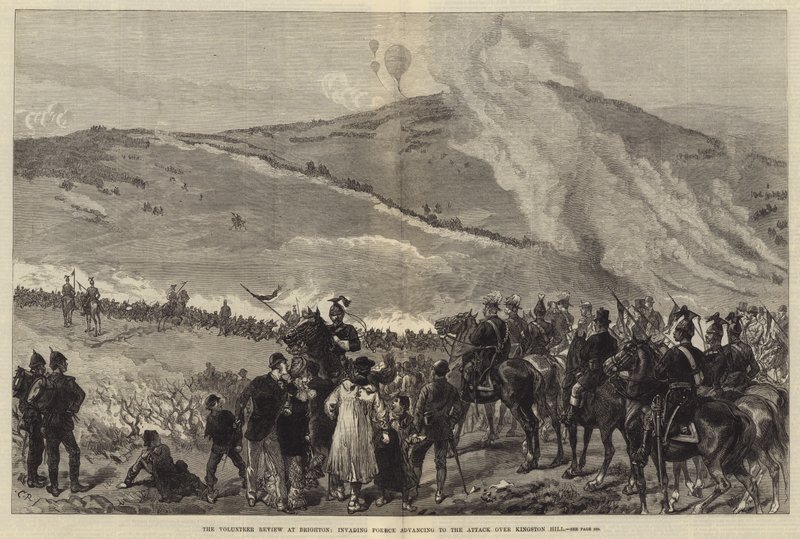Die Freiwilligenüberprüfung in Brighton, Angreifende Streitkräfte rücken zum Angriff über den Kingston Hill vor von Sir John Charles Robinson
