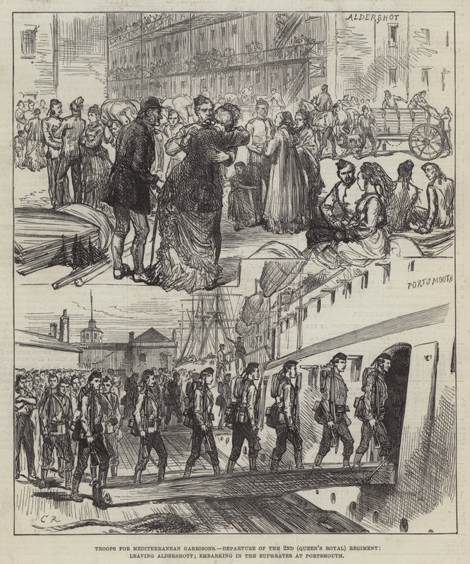 Truppen für Mittelmeergarnisonen, Abfahrt des 2. (Königlichen) Regiments, Abfahrt in der Euphrat in Portsmouth von Sir John Charles Robinson