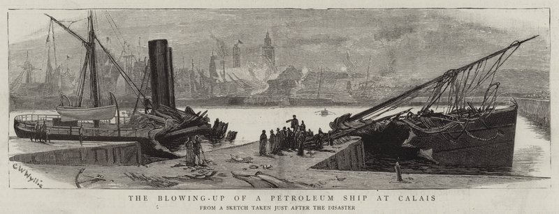 Die Explosion eines Erdölschiffs in Calais von Charles William Wyllie