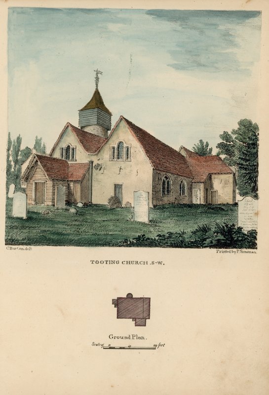 Südwestansicht der Tooting Kirche von Charles Burton