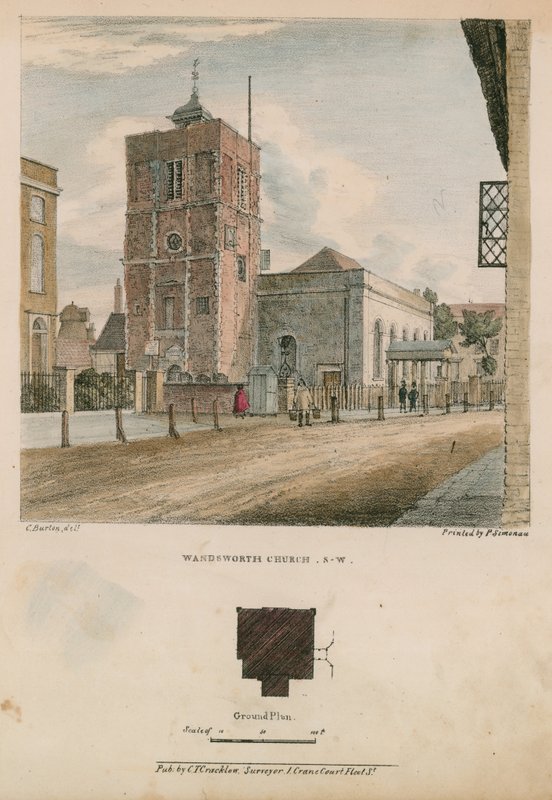 Südwestansicht der Kirche von Wandsworth von Charles Burton