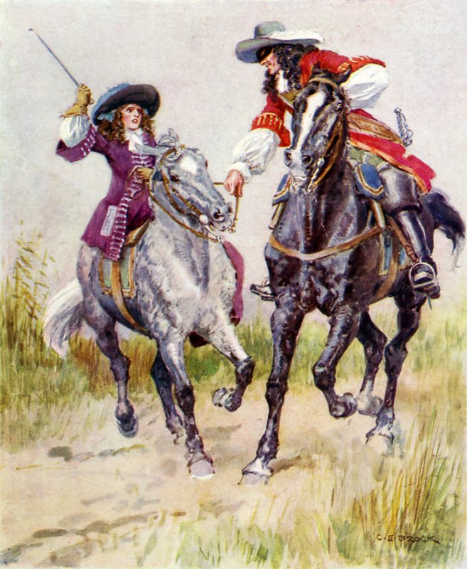 Maskierter Straßenräuber stoppt schönes Mädchen von Charles Edmund Brock