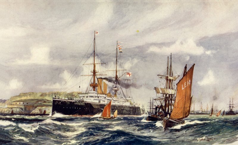 HMS Formidable im Plymouth Sound von Charles Edward Dixon