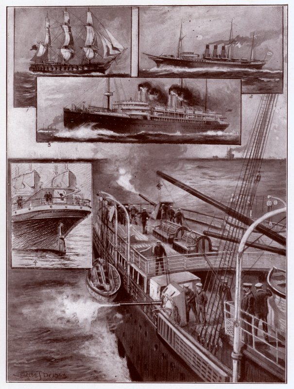 Bewaffnete Handelsschiffe (Lithografie) von Charles John de (after) Lacy