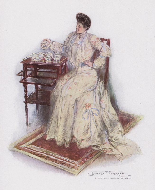 Über den Teetassen (Farblithographie) von Clarence F. Underwood
