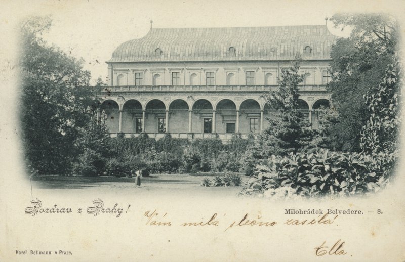 Postkarte mit dem Milohradek Belvedere von Czech Photographer
