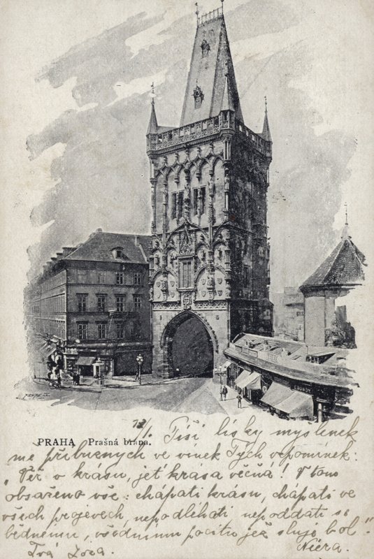 Postkarte mit dem Pulverturm von Czech Photographer
