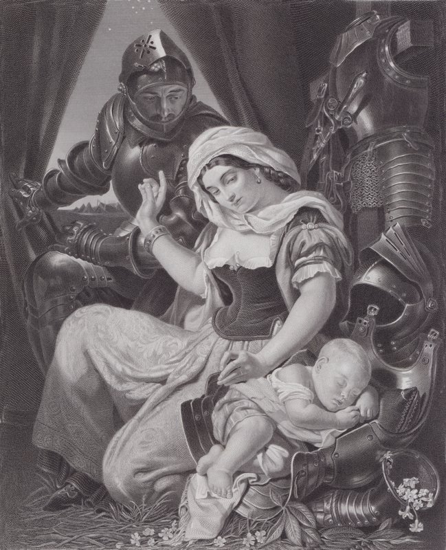Die Wiege des Kriegers (Gravur) von Daniel (after) Maclise