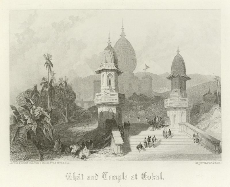 Ghat und Tempel in Gokul, Indien von David Roberts