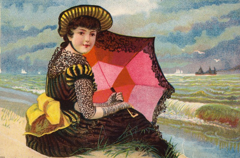 Niederländisches Mädchen mit Sonnenschirm am Meer von Dutch School
