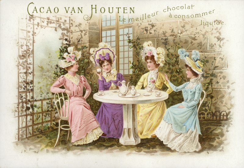 Frauen im Garten, trinken Schokolade von Dutch School