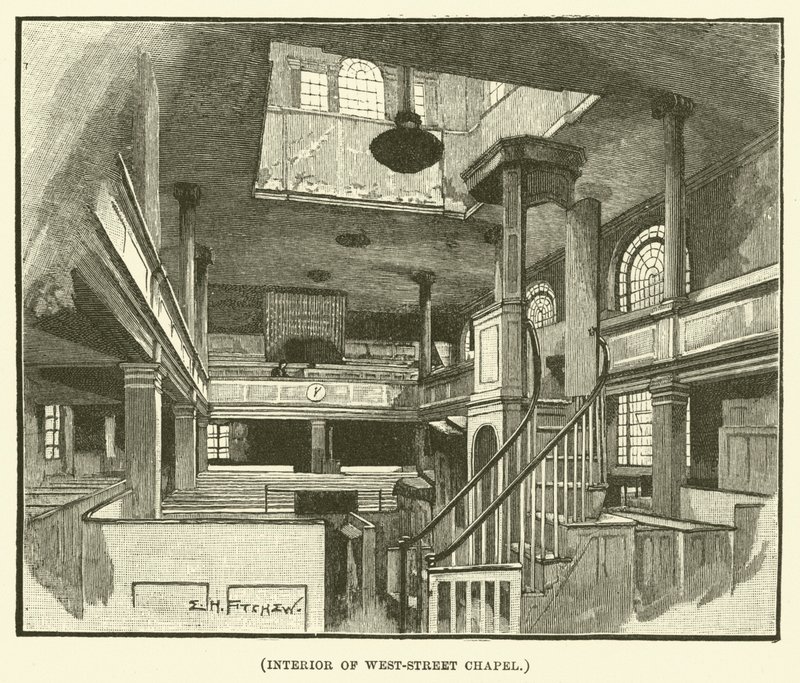 Innenansicht der West-Street-Kapelle (Gravur) von E.H. Fitchew
