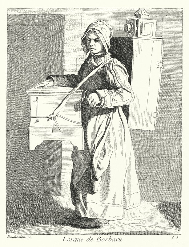 Drehorgelspieler (Gravur) von Edmé (after) Bouchardon