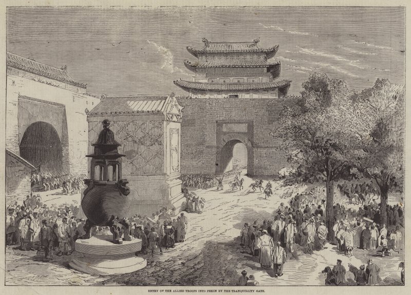 Einzug der alliierten Truppen in Peking durch das Tor der Ruhe von Edmond Morin
