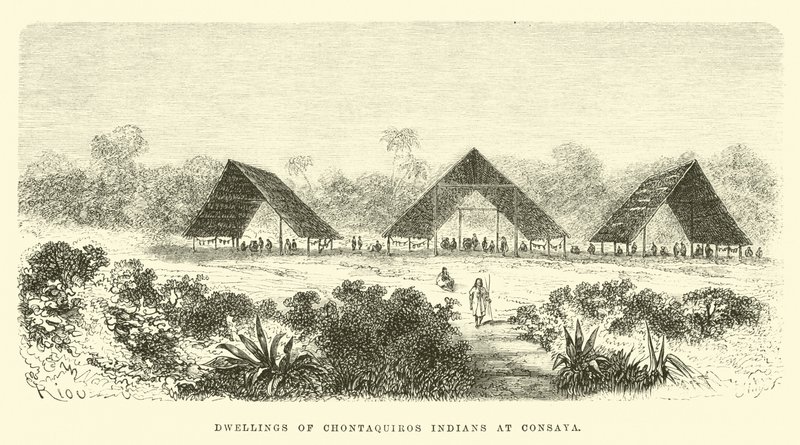 Wohnungen der Chontaquiros-Indianer in Consaya von Edouard Riou