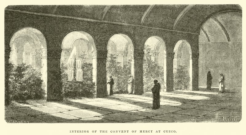 Inneres des Klosters der Barmherzigkeit in Cuzco von Edouard Riou