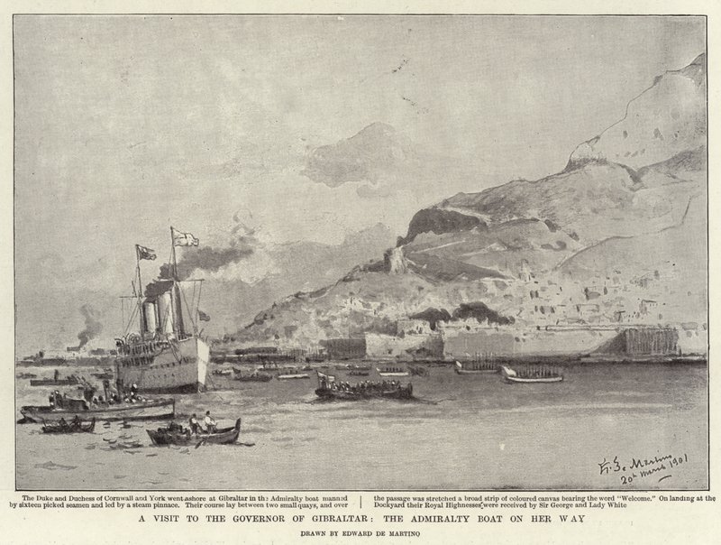 Ein Besuch beim Gouverneur von Gibraltar, das Admiralitätsboot auf dem Weg von Eduardo de Martino