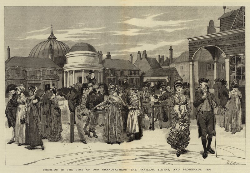 Brighton zur Zeit unserer Großväter, der Pavillon, Steyne und Promenade, 1805 von Edwin Austin Abbey