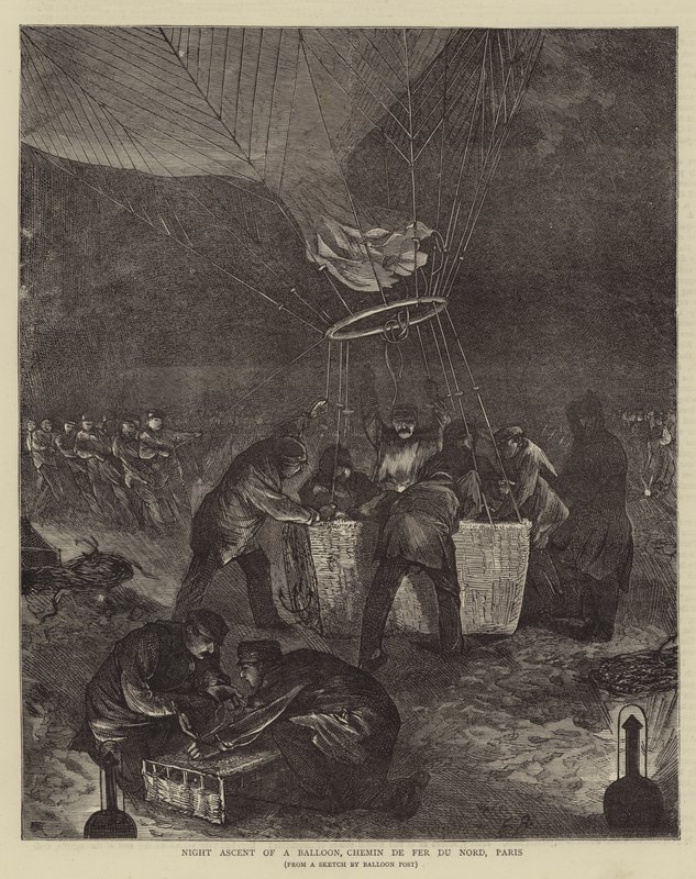 Nächtlicher Aufstieg eines Ballons, Chemin de Fer du Nord, Paris von Edwin Buckman