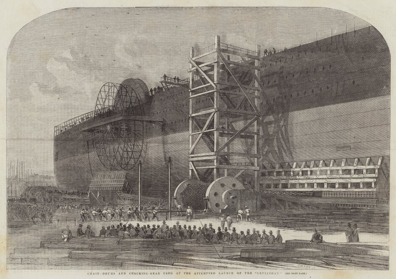 Ketten-Trommeln und Kontrollausrüstung beim versuchten Stapellauf der Leviathan von Edwin Weedon