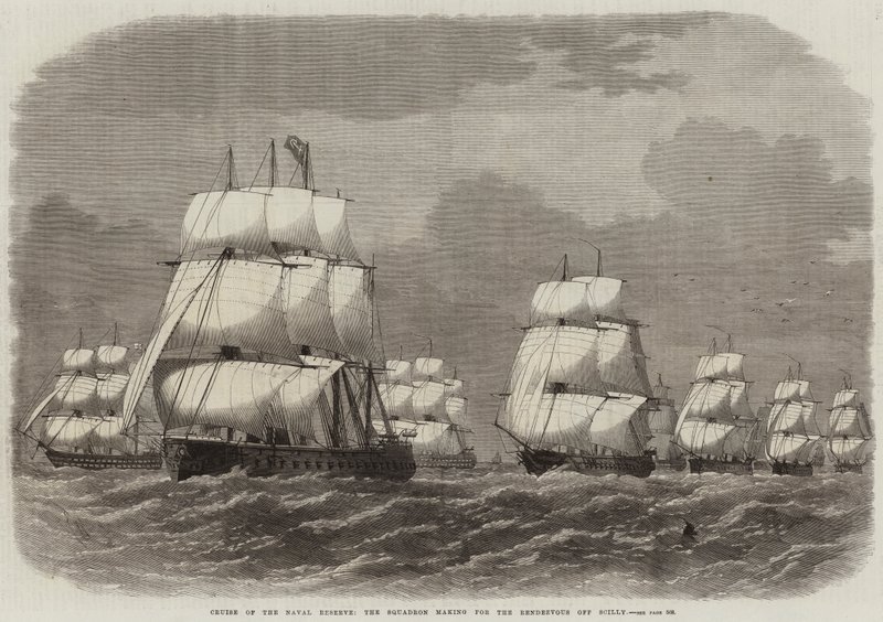 Kreuzfahrt der Marine-Reserve, das Geschwader auf dem Weg zum Treffpunkt vor Scilly von Edwin Weedon