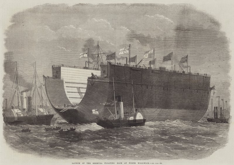 Start des Bermuda Floating Dock in North Woolwich von Edwin Weedon