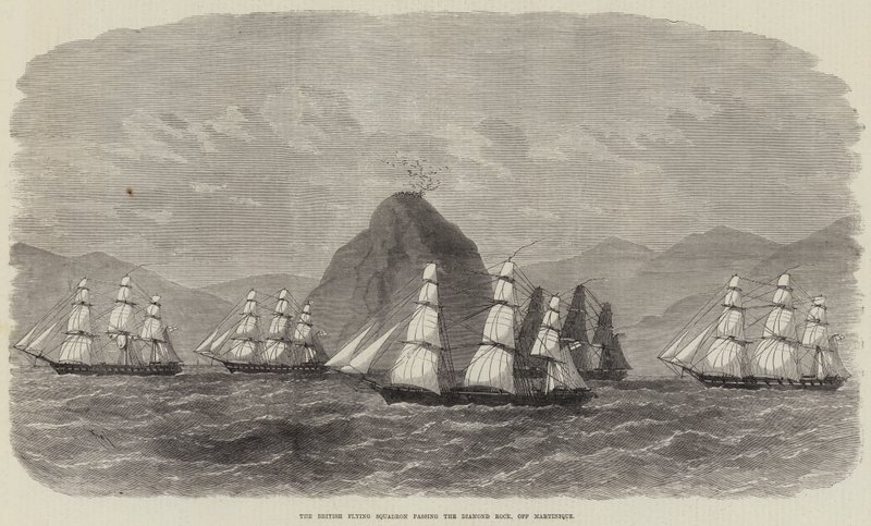 Das britische Fliegende Geschwader passiert den Diamond Rock, vor Martinique von Edwin Weedon
