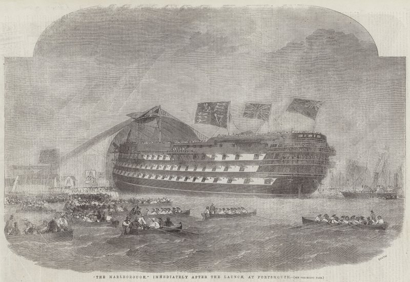 Die Marlborough, unmittelbar nach dem Stapellauf in Portsmouth von Edwin Weedon
