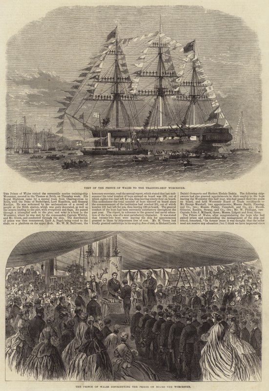 Besuch des Prinzen und der Prinzessin von Wales auf dem Ausbildungsschiff Worcester von Edwin Weedon