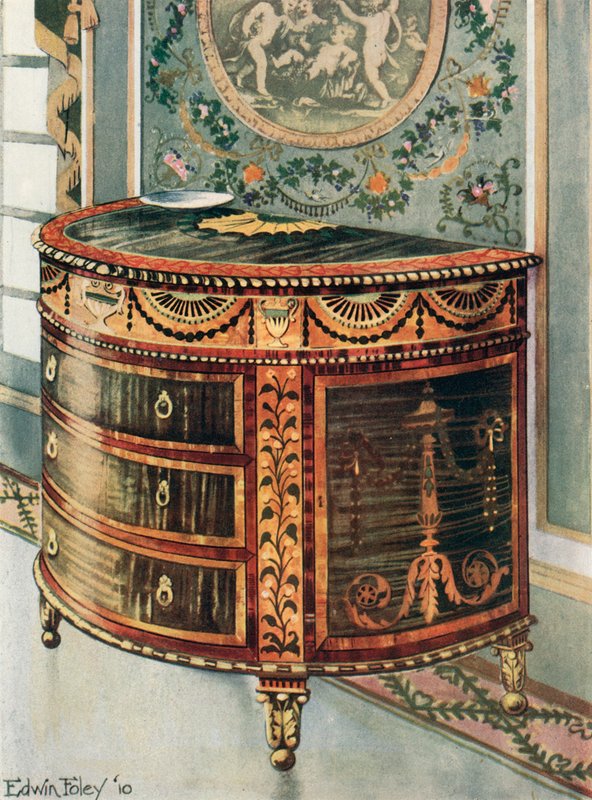 Intarsien-Satinholz-Kommode mit Ormolu-Beschlägen von Edwin John Foley
