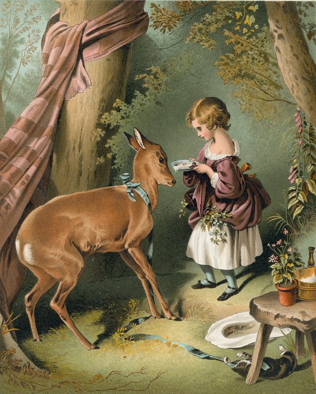 Mädchen füttert Rehe von Edwin Landseer