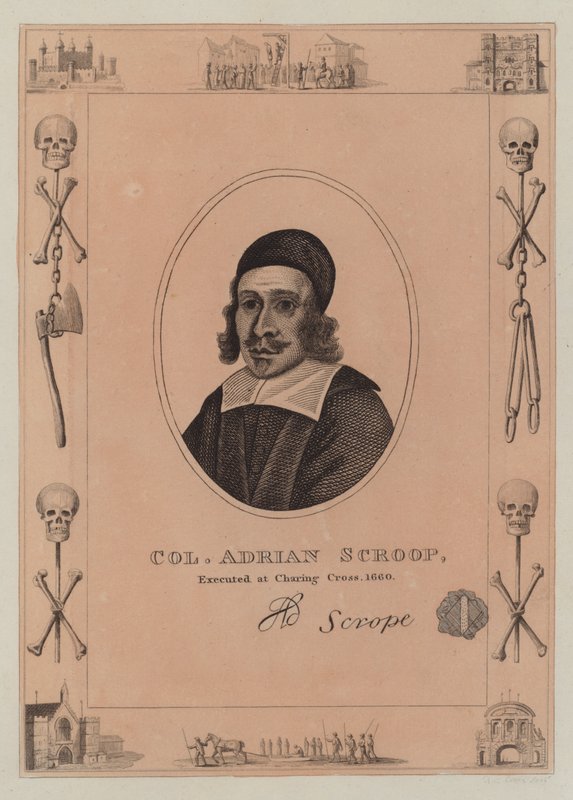 Oberst Adrian Scroop, hingerichtet am Charing Cross, 1660 von English School