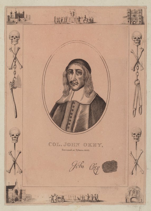 Oberst John Okey, hingerichtet am Tyburn, 1662 von English School