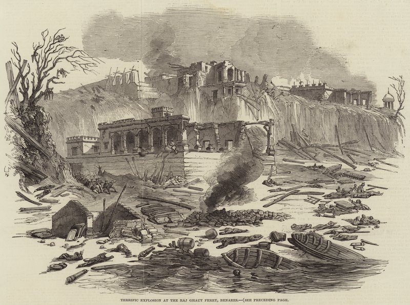 Schreckliche Explosion an der Raj Ghaut Fähre, Benares von English School