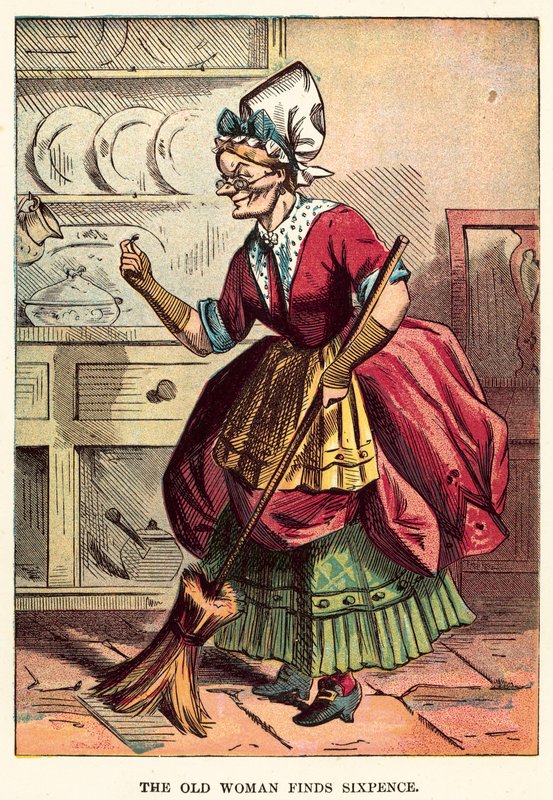 Die alte Frau findet einen Sechspenner von English School