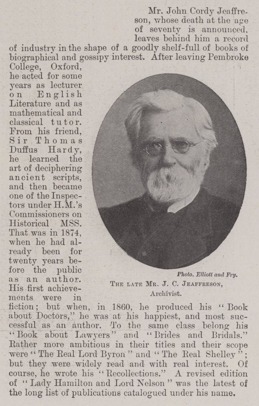 Der verstorbene Mr. J C Jeaffreson, Archivar von English Photographer